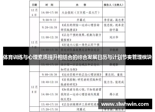 体育训练与心理素质提升相结合的综合发展日历与计划节奏管理模块